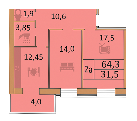 2-кімнатна 64.3 м² в ЖК Сімейний від забудовника, Вінниця