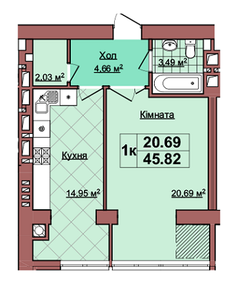 1-комнатная 45.82 м² в ЖК Khmelnytskyi Park от застройщика, Львов
