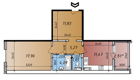 1-кімнатна 54.98 м² в ЖК Акцент від забудовника, Київ