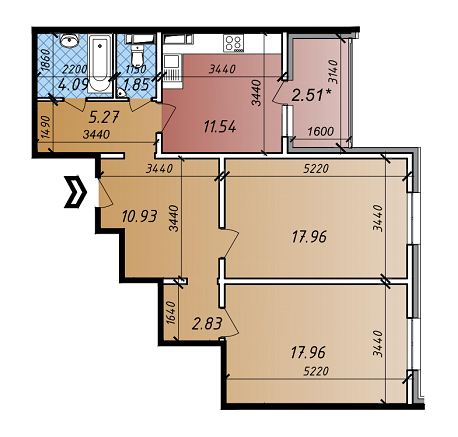 2-комнатная 74.94 м² в ЖК Акцент от застройщика, Киев