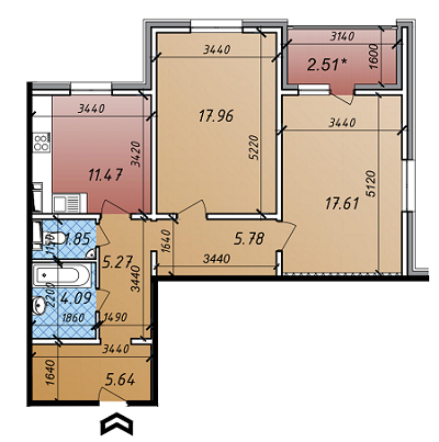 2-комнатная 72.18 м² в ЖК Акцент от застройщика, Киев