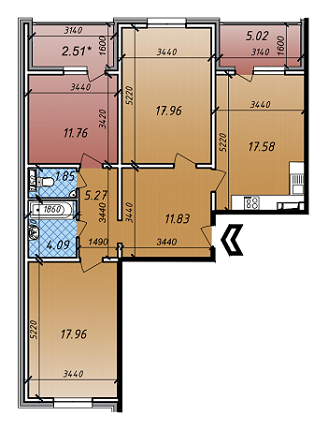 3-комнатная 95.83 м² в ЖК Акцент от застройщика, Киев