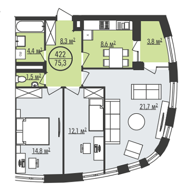 3-кімнатна 75.3 м² в ЖК Парус Park від забудовника, Львів