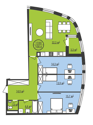 3-комнатная 100.6 м² в ЖК Парус Park от застройщика, Львов