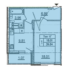 1-комнатная 39.84 м² в ЖД просп. Отрадный, 2 (просп. Комарова, 1) от 18 430 грн/м², Киев