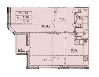 2-комнатная 57.37 м² в ЖД просп. Отрадный, 2 (просп. Комарова, 1) от 22 500 грн/м², Киев