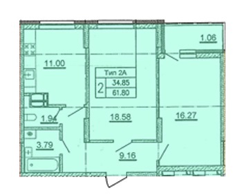 2-комнатная 61.8 м² в ЖД просп. Отрадный, 2 (просп. Комарова, 1) от 18 430 грн/м², Киев