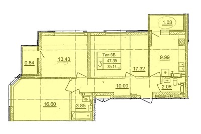 3-кімнатна 75.14 м² в ЖБ просп. Відрадний, 2 (просп. Комарова, 1) від забудовника, Київ