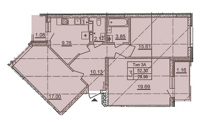 3-комнатная 79.96 м² в ЖД просп. Отрадный, 2 (просп. Комарова, 1) от застройщика, Киев