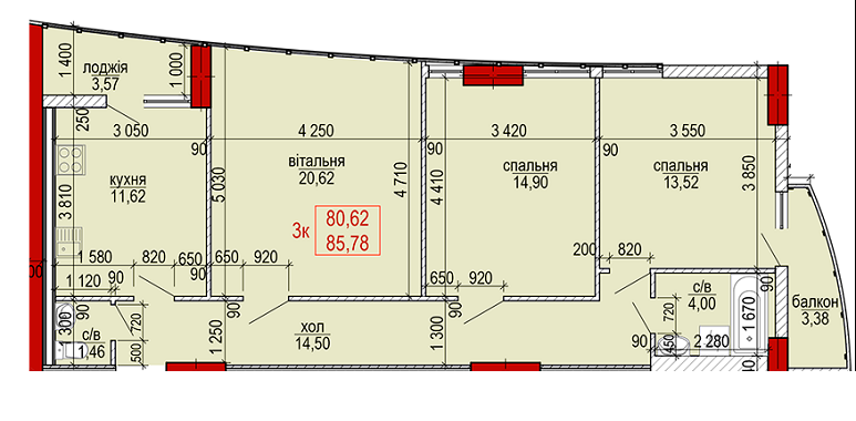 3-кімнатна 85.78 м² в ЖК SKY центр від 16 060 грн/м², Івано-Франківськ