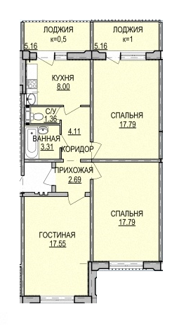 3-кімнатна 80.34 м² в ЖК на вул. Дагаєва, 5 від забудовника, смт Пісочин