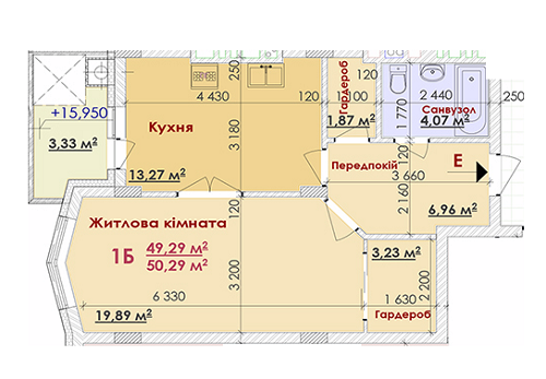 1-кімнатна 50.29 м² в ЖК Веселка від забудовника, Львів