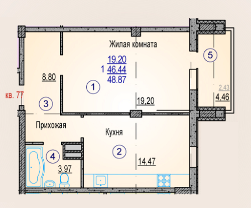1-комнатная 48.87 м² в ЖК Одесский от 14 000 грн/м², Харьков