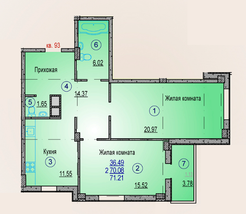 2-кімнатна 71.21 м² в ЖК Одеський від 15 000 грн/м², Харків