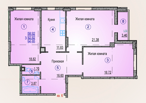 3-комнатная 92.92 м² в ЖК Одесский от 14 800 грн/м², Харьков