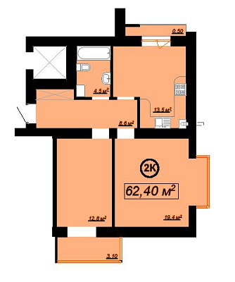 2-комнатная 62.4 м² в ЖК Квартал Патриот 3 от застройщика, Ивано-Франковск