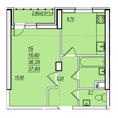 1-комнатная 37.6 м² в ЖК Романовский от застройщика, Одесса