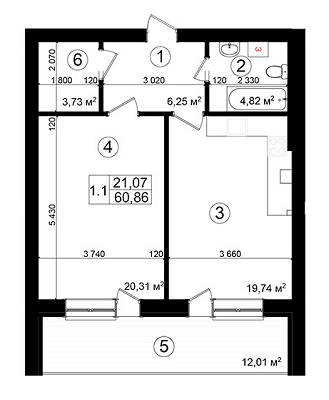 1-комнатная 60.86 м² в ЖК Казацкий Гай от 16 880 грн/м², Киев