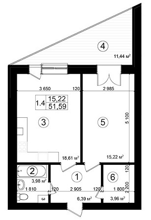 1-комнатная 51.59 м² в ЖК Казацкий Гай от 21 150 грн/м², Киев