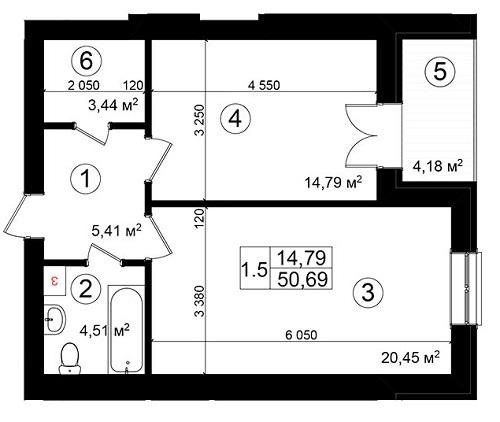 1-комнатная 50.69 м² в ЖК Казацкий Гай от 21 150 грн/м², Киев