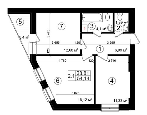 2-комнатная 54.14 м² в ЖК Казацкий Гай от 28 550 грн/м², Киев