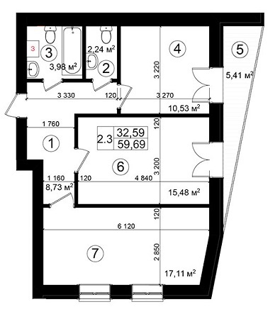 2-кімнатна 59.69 м² в ЖК Козацький Гай від 28 550 грн/м², Київ