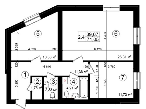 2-кімнатна 71.05 м² в ЖК Козацький Гай від 24 557 грн/м², Київ