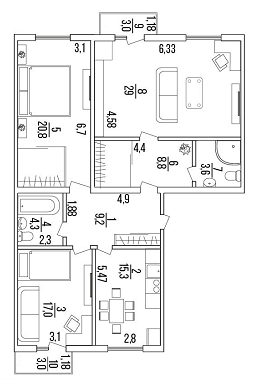 3-кімнатна 114 м² в ЖК Воробйови Гори на Полях від 14 300 грн/м², Харків