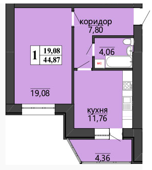 1-кімнатна 44.87 м² в ЖК Правильний вибір від 28 100 грн/м², Вінниця