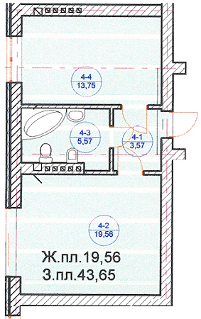 1-комнатная 43.65 м² в ЖК Княжий от застройщика, Винница