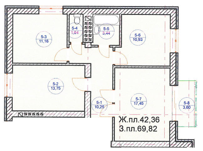 3-комнатная 69.82 м² в ЖК Княжий от застройщика, Винница