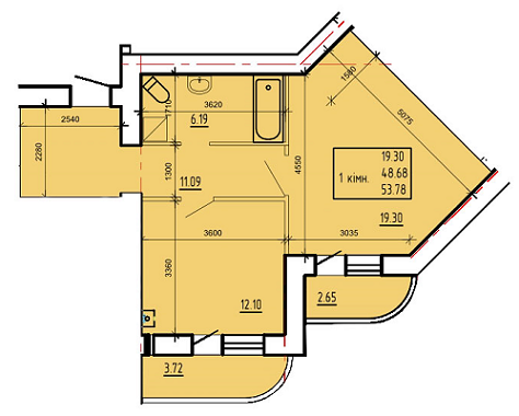 1-комнатная 53.78 м² в ЖК на ул. Степана Тимошенко (Якира), 7А от 12 500 грн/м², Винница