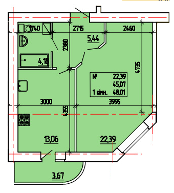 1-комнатная 48.01 м² в ЖК на ул. Степана Тимошенко (Якира), 7А от 12 500 грн/м², Винница