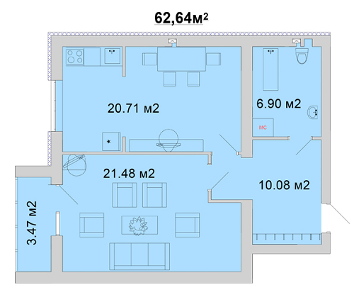 1-кімнатна 62.64 м² в ЖМ Веселка від 11 800 грн/м², Вінниця