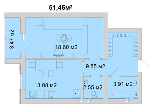 1-кімнатна 51.46 м² в ЖМ Веселка від 11 800 грн/м², Вінниця