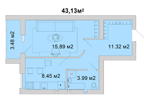 1-кімнатна 43.13 м² в ЖМ Веселка від 11 800 грн/м², Вінниця