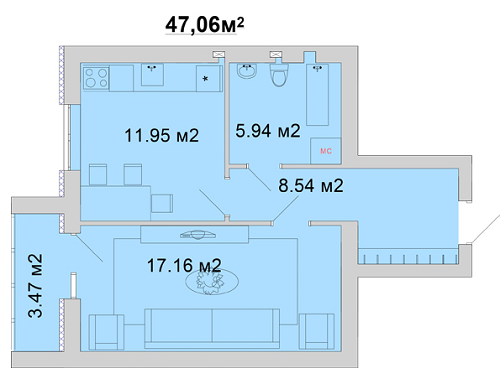 1-кімнатна 47.06 м² в ЖМ Веселка від 11 800 грн/м², Вінниця
