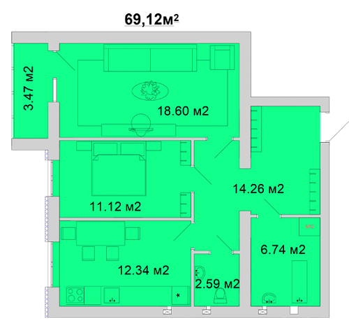 2-комнатная 69.12 м² в ЖМ Радуга от 11 800 грн/м², Винница