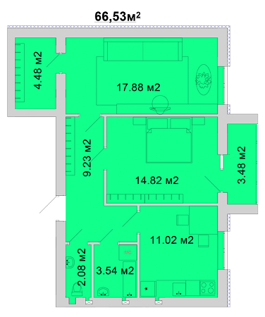 2-кімнатна 66.53 м² в ЖМ Веселка від 11 800 грн/м², Вінниця