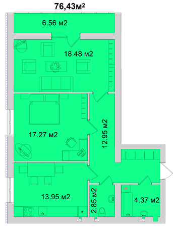 2-комнатная 76.43 м² в ЖМ Радуга от 11 800 грн/м², Винница