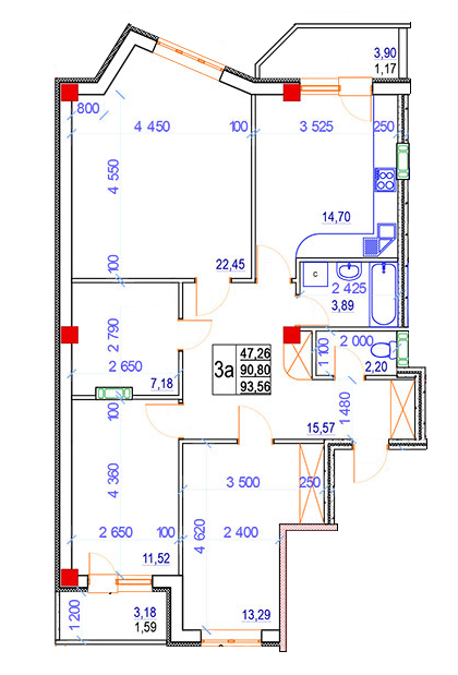 3-кімнатна 93.56 м² в ЖК Особняк-К від 16 500 грн/м², Вінниця