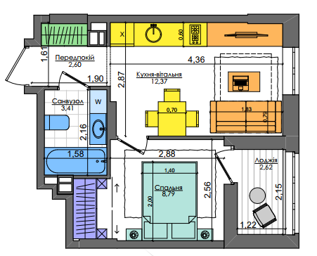 1-комнатная 29.79 м² в ЖК Файна Таун от застройщика, Киев