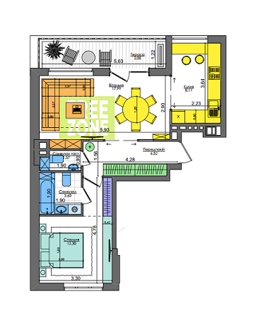 1-комнатная 52.1 м² в ЖК Файна Таун от застройщика, Киев