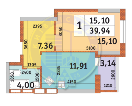 1-кімнатна 39.94 м² в ЖК Медовий від 22 932 грн/м², Київ