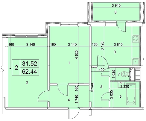 2-комнатная 62.44 м² в ЖК Маєток Желань от застройщика, Киев