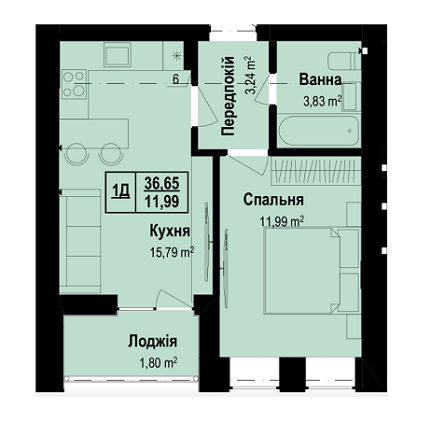 1-кімнатна 36.65 м² в ЖК Vlasna від 14 000 грн/м², с. Ходосівка