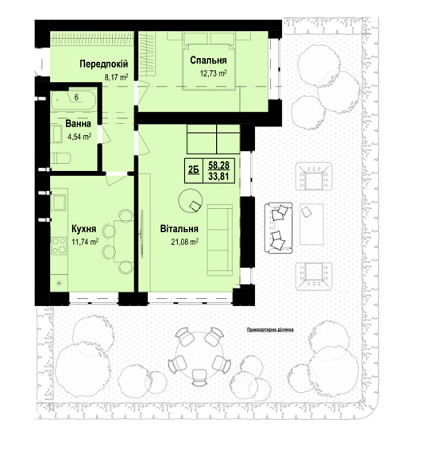 2-комнатная 58.28 м² в ЖК Vlasna от 23 000 грн/м², с. Ходосовка