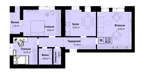 3-кімнатна 77.73 м² в ЖК Vlasna від 23 000 грн/м², с. Ходосівка