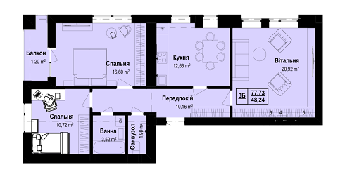 3-комнатная 77.73 м² в ЖК Vlasna от 23 000 грн/м², с. Ходосовка