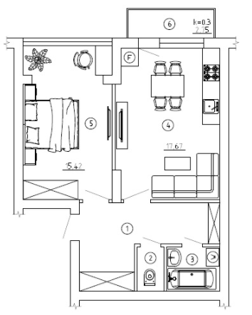 1-комнатная 47.58 м² в ЖК Comfort House от застройщика, г. Обухов